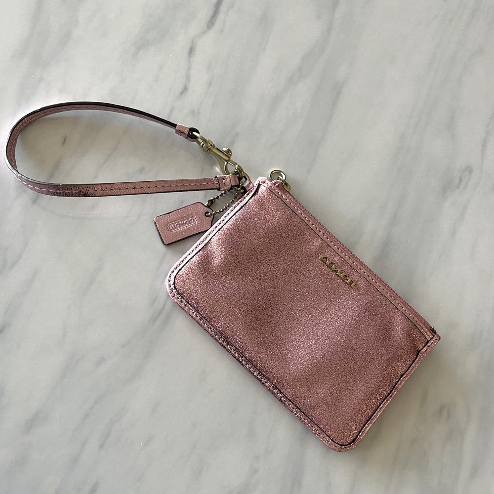 Coach pink sparkling wristlet